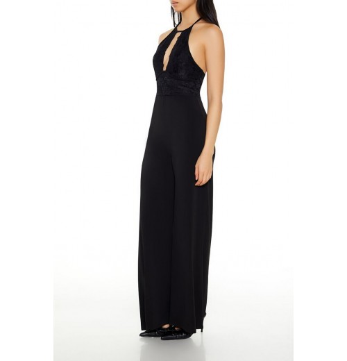 Lace Halter Wide-Leg Jumpsuit Lace Halter Wide-Leg Jumpsuit