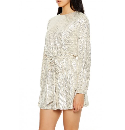 Sequin Long-Sleeve Mini Dress