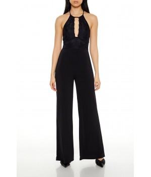 Lace Halter Wide-Leg Jumpsuit