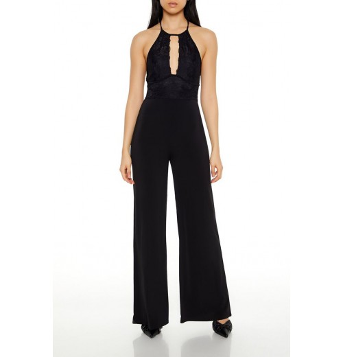 Lace Halter Wide-Leg Jumpsuit Lace Halter Wide-Leg Jumpsuit