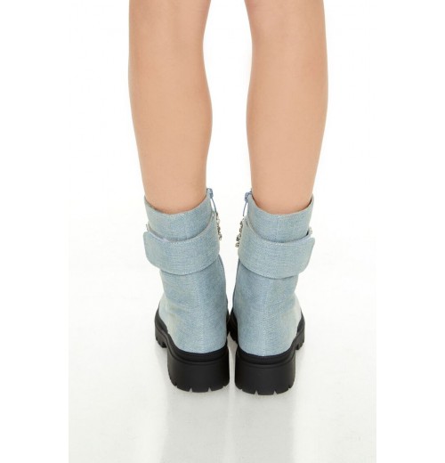 Denim Faux Gem Combat Boots Denim Faux Gem Combat Boots