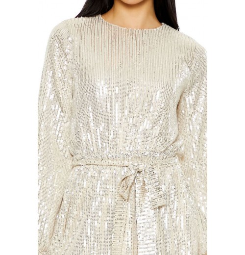 Sequin Long-Sleeve Mini Dress