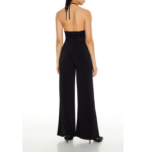 Lace Halter Wide-Leg Jumpsuit Lace Halter Wide-Leg Jumpsuit