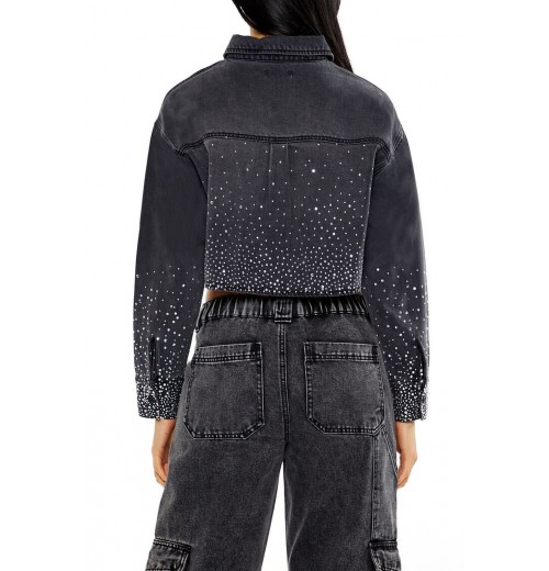 Cropped Rhinestone Denim Shirt Cropped Rhinestone Denim Shirt