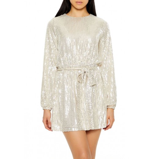 Sequin Long-Sleeve Mini Dress